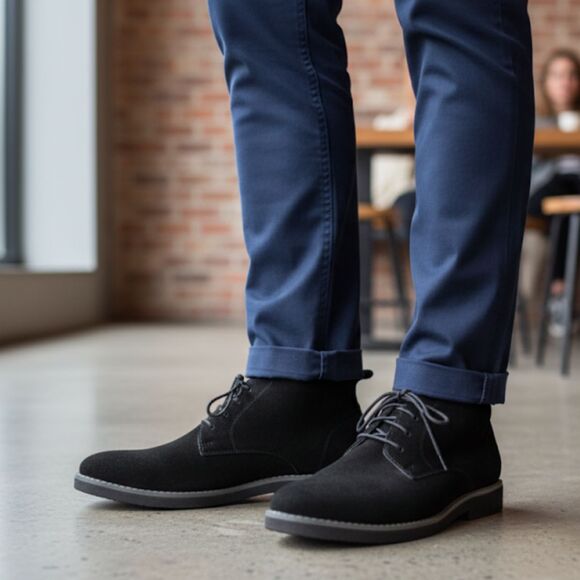 Bruno Marc Ankle Boots Suede Leather Black Lace Up Dress Shoes Chukka Men's 10 - Picture 8 of 8